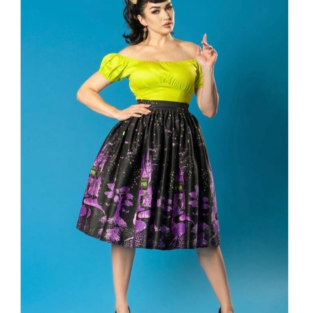 4X Pinup Girl Clothing Black Purple Castle Skirt Couture PUG Fairytale DISNEY NW